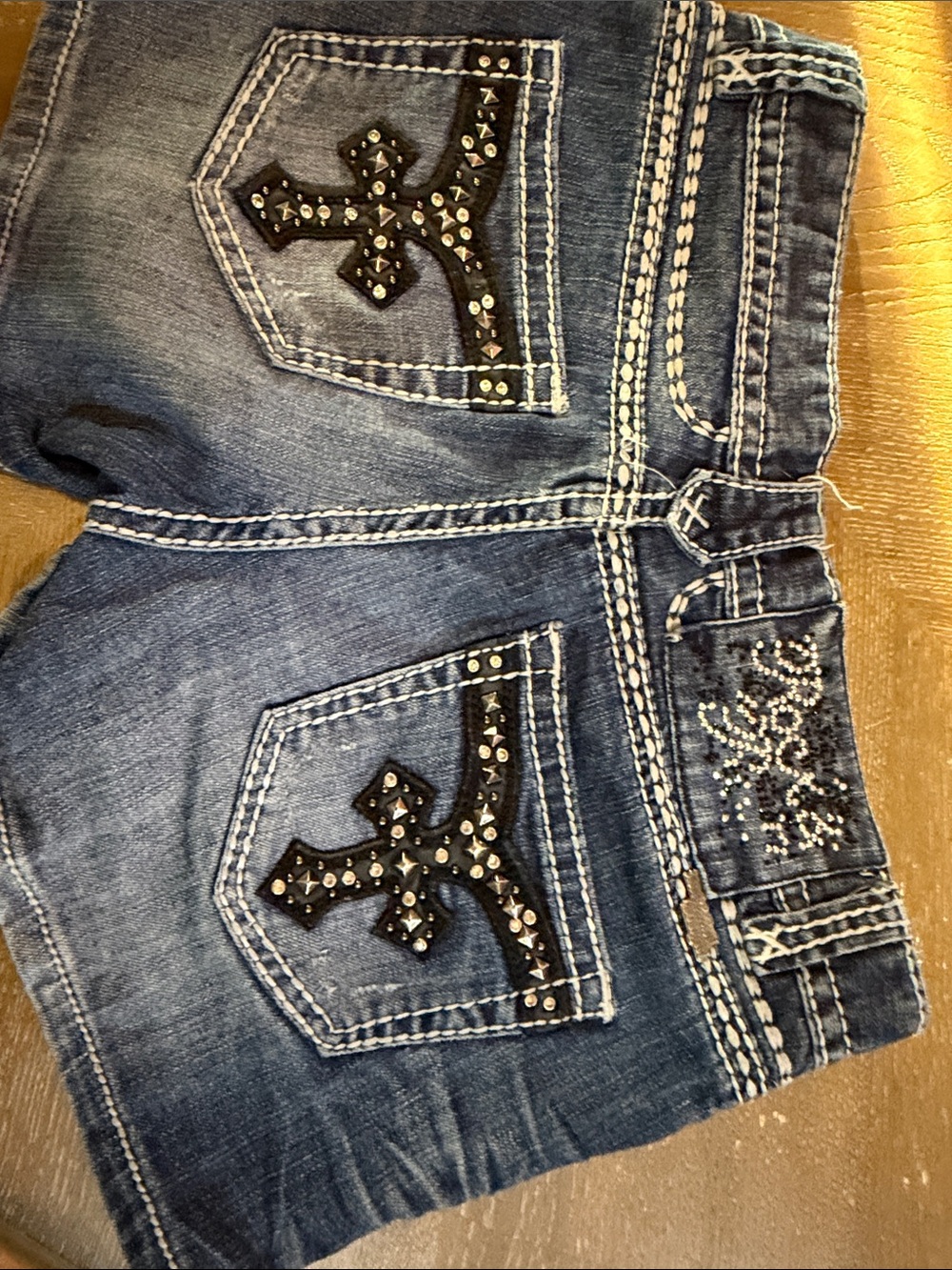 Rock&Roll Embellished Dark Blue Women's Denim Shorts